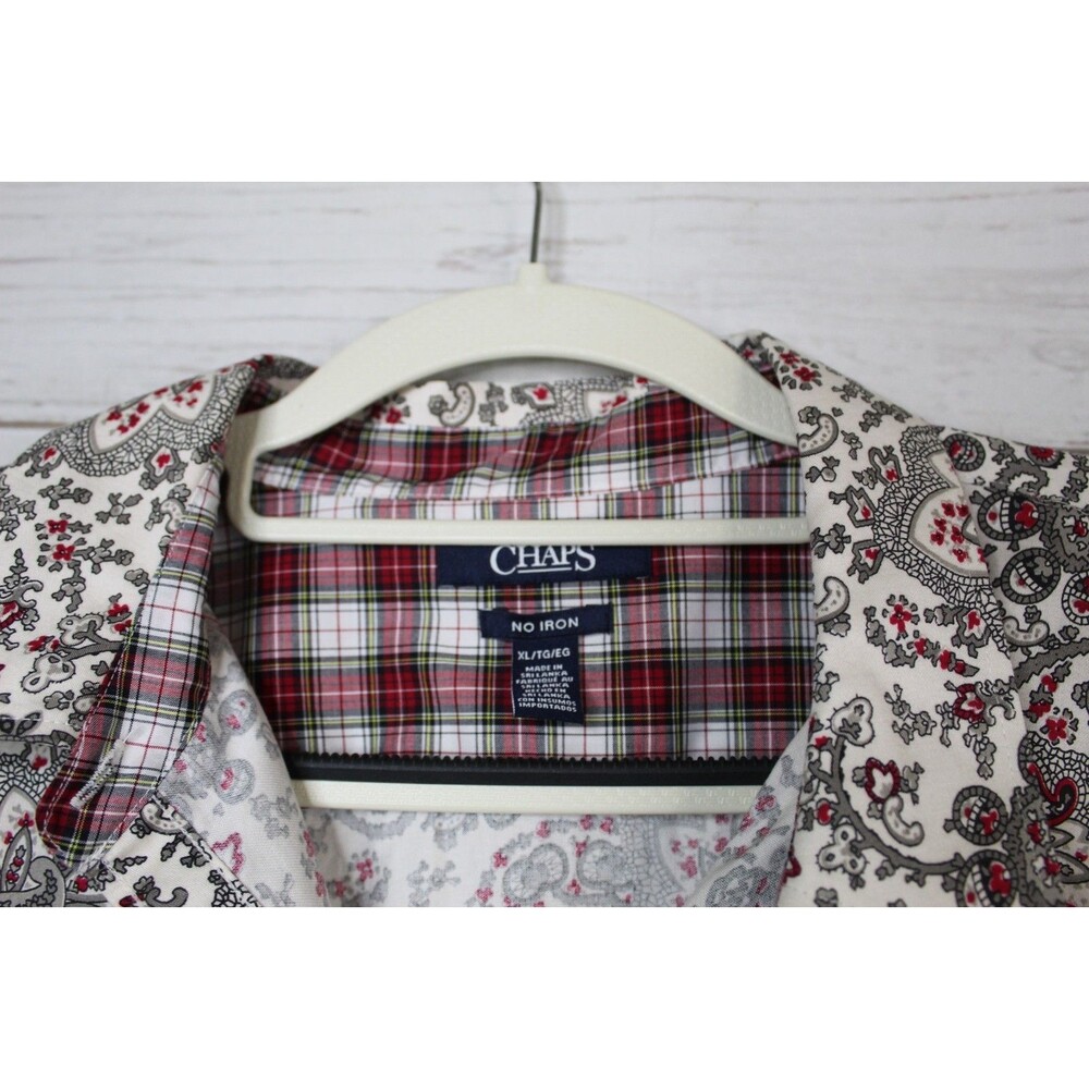 Chaps No Iron Button Front Shirt Top Size XL Paisley Red Black Long Sleeve - Picture 4 of 6